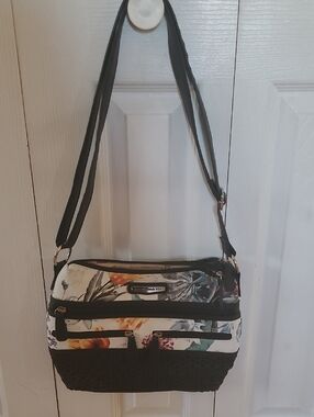 Floral Crossbody Shoulder Bag - Black & White